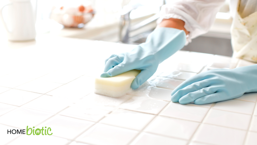Mold Growth Can Be Caused by Over-Cleaning: Here's Why. | Cleaning off a tile countertop